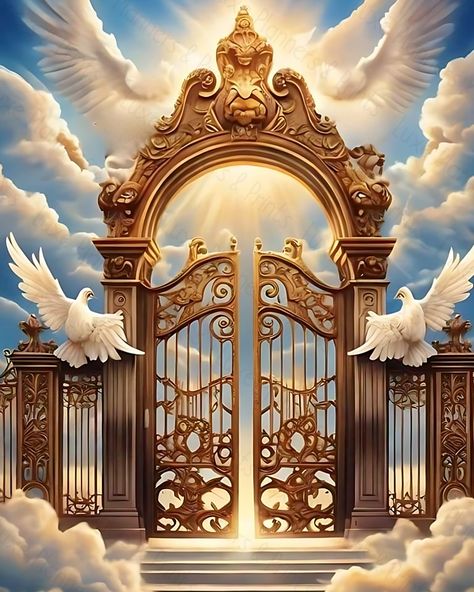 God Welcomes You To Heaven, What Does Heaven Look Like, Doves Flying To Heaven, Pearly Gates Of Heaven, Heaven Gates, Heaven Artwork, Heaven Background, Heaven Design, Gate Of Heaven