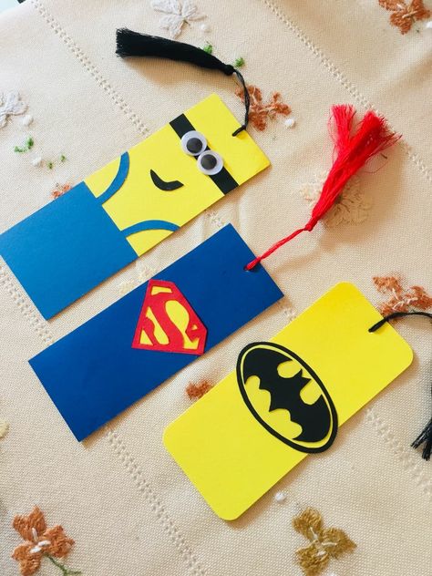 Bookmarks Handmade For Kids, Bookmarks Handmade Kids, Batman Bookmark, Minion Bookmark, Marvel Bookmarks, Bookmark For Boys, Bookmarks For Boys, Bookmarks Diy Kids, Disney Bookmarks