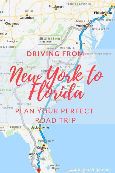 Tips for your New York to Florida Drive. Itinerary for this road trip and pro tips for driving to Florida. #RoadTrip #Florida #newYork #FamilyTravel #FamilyVacation #TravelTips Tips For Driving, Usa Roadtrip, East Coast Road Trip, Perfect Road Trip, Road Trip Packing, Road Trip Destinations, Us Road Trip, Road Trip With Kids, Family Road Trips