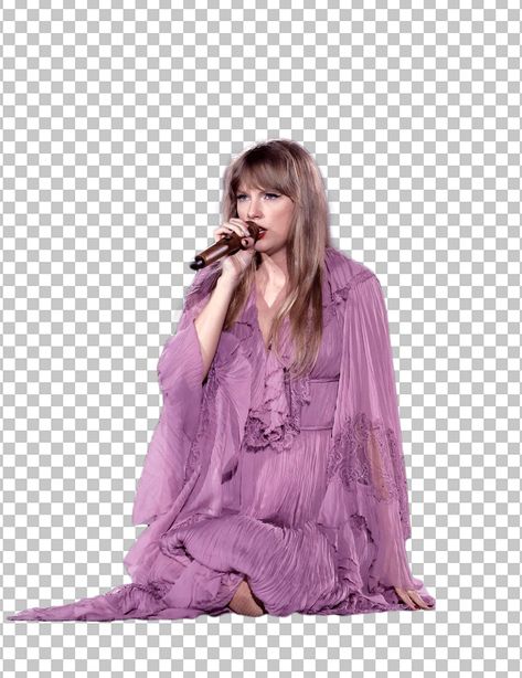 Taylor Swift wearing a purple dress and sitting on the ground with a microphone in her hand. Cool Backgrounds Laptop, Taylor Swift Transparent Background, Taylor Swift Png Aesthetic, Taylor Swift White Background, Taylor Swift Transparent, Taylor Swift Standing, Taylor Swift Cutout, Taylor Swift Clipart, Foto Taylor Swift