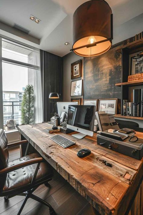 Cottagecore Kitchen Decor, Studio In Casa, Industrial Home Offices, Rustic Home Offices, Vintage Home Office, Rustic Office, Man Office, Casa Vintage, Workspace Inspiration