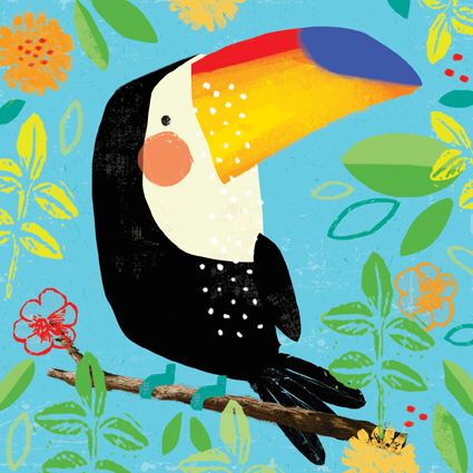 Rainforest Kindergarten, Toucan Art, Illustration Art Nouveau, Pattern Leaves, Jungle Pattern, Number 5, Pretty Birds, Bird Print, Childrens Illustrations