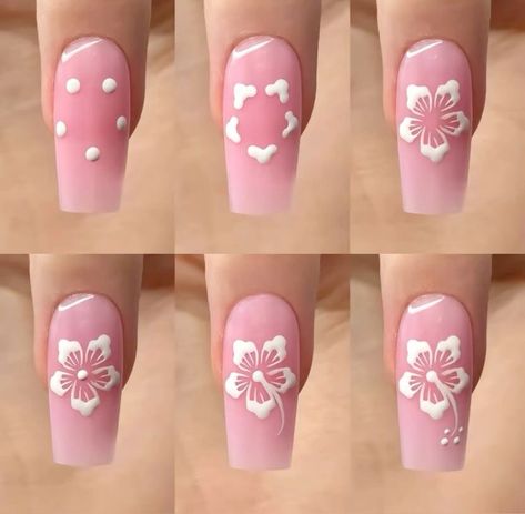 Hibiscus Flower Nails Tutorial, Nails Hibiscus, Hibiscus Flower Nails, Hibiscus Nail Art, Carcase Iphone, Acrylic Inspiration, Girly Acrylic, Cute Simple Nails, Flowers Tutorial