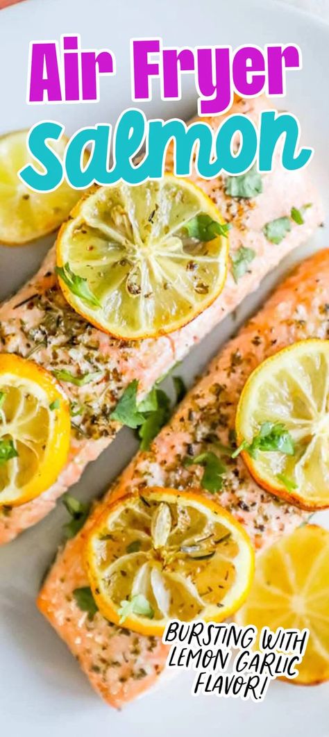 Easy Air Fryer Lemon Garlic Salmon Recipe - Sweet Cs Designs Lemon Salmon Recipes, Fried Salmon Recipes, Easy Baked Pork Chops, Baked Ranch Chicken, Lemon Garlic Salmon, Chicken Wing Recipes Baked, Air Fryer Salmon, Lobster Recipes Tail, Mom Recipes