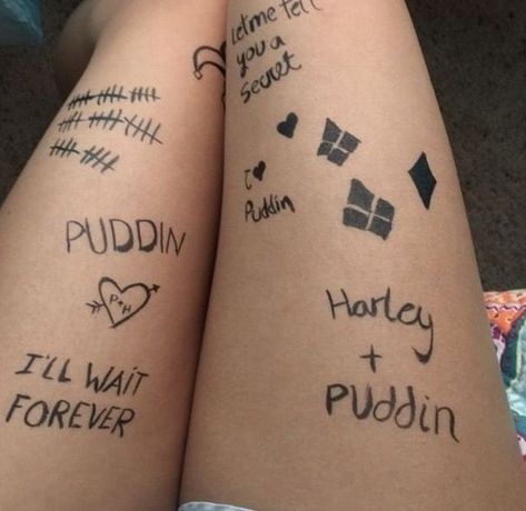 Harley Quinn Tattoos Costume, Harley Quinn Leg Tattoos, Harely Quinn Tattoos, Harley Joker Costume, Trucco Harley Quinn, Harly Quinn And Joker Halloween Costumes, Harley Quinn And The Joker Tattoo, Harely Quinn Costume Halloween, Harley Quinn And The Joker Costume