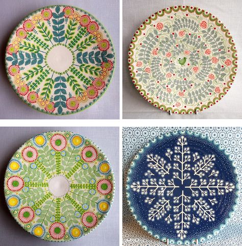 Hand Painted Platters Ceramics, Mandala Ceramics Patterns, Pottery Patterns Ideas, Colorful Pottery, Folk Art Flowers, Paint Your Own Pottery, Pottery Painting Designs, Ceramic Artwork, Hand Painted Pottery