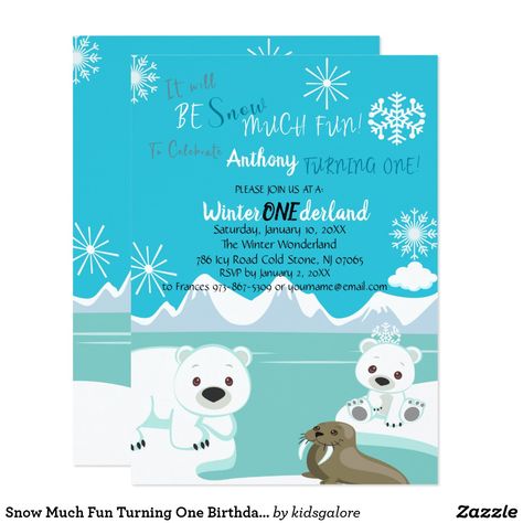 Snow Much Fun Turning One Birthday Invitation Turning One Birthday, Woodland Invitation Birthday, Combined Birthday Parties, Snow Much Fun, Woodland Birthday, Bear Party, Diy Birthday Decorations, Winter Birthday, Turning One