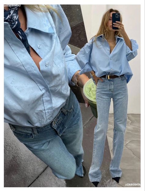 Powder Blue Shirt Outfit Women, Light Blue Shirt Women Outfit, Light Blue Button Up Shirt Outfit, Blue Dress Shirt Outfit, Blue Button Up Outfit, Light Blue Blouse Outfit, Silk Button Down Shirt Outfit, Blue Button Down Shirt Outfit, Outfit For Short Women