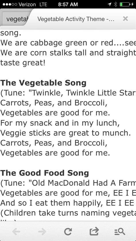 Vegtable song Cooking Songs For Preschool, Food Songs For Toddlers, Vegetable Songs Preschool, Vegetable Lesson Plans For Preschool, Fruit Song, Infant Food, Daycare Lesson Plans, Preschool Cooking, Gross Motor Activity