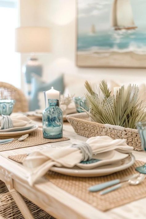 Coastal Dining Room Furniture: Seaside Charm Tips Hamptons Chic Decor, Seaside Dining Room, Coastal Dining Table Centerpiece, Modern Coastal Dining Room Ideas, Hamptons Style Dining Room, Beachy Dining Room, Coastal Dining Room Ideas, Coastal Dining Room Decor, Coastal Dining Table