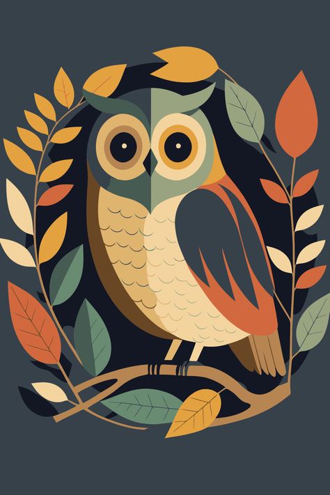 Owl Illustration Art, Cute Owl Drawing, Boho Art Painting, Owl Drawing, Owl Graphic, Modern Folk Art, Arte Folk, Owl Wall Art, Vector Poster