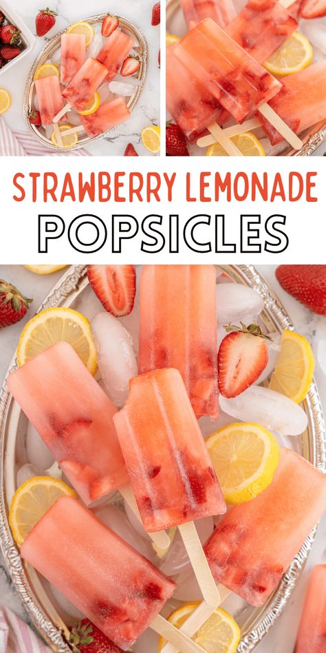 Strawberry Lemonade Popsicles, Cold Summer Snacks, Cold Snacks For Summer, Freezable Snacks, Rainbow Meals, Popcicles Recipes, Summer Popsicle Recipes, Easy Popsicle Recipes, Frozen Pops