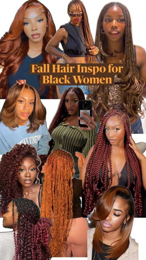 Fall hair inspiration for black women Hair Inspiration For Black Women, Fall Braids Black Women, Inspiration For Black Women, Fall Hair Inspiration, Fall Hairstyles For Black Women, Fall Hair Inspo, Braids Black Women, Fall Braids, Hairstyles For Black Women Braids