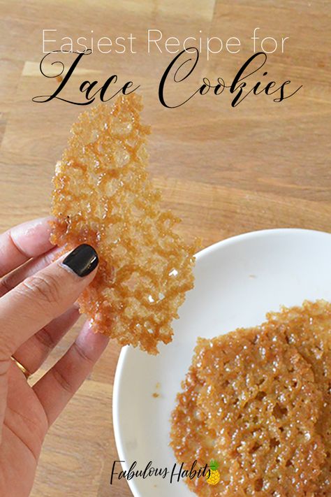 The easiest recipe for lace cookies that you'll ever find. Check out how I whip-up this family favorite! Oh-so-sweet and oh-so-soft! #lacecookies Easy Lace Cookies, Grandmas Lace Cookies, Unleavened Cookie Recipes, Oat Lace Cookies, Lattice Cookies Recipe, Christmas Lace Cookies, Chocolate Lace Cookies Recipe, Lacy Cookies Recipes, Lacy Oatmeal Cookies Recipe