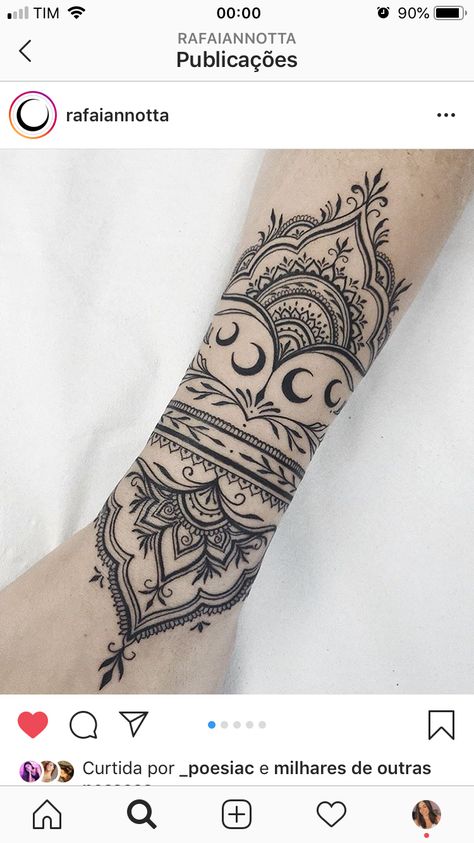 Henna Inspired Tattoos Arm, Mandala Wrist Hand Tattoo, Henna Cuff Tattoo, Mandala Cuff Tattoo Design, Henna Arm Sleeve Tattoo, Henna Half Sleeve Tattoo, Ornamental Tattoo Hand Women, Wrist Tattoos Mandala, Ornamental Forearm Tattoo Women