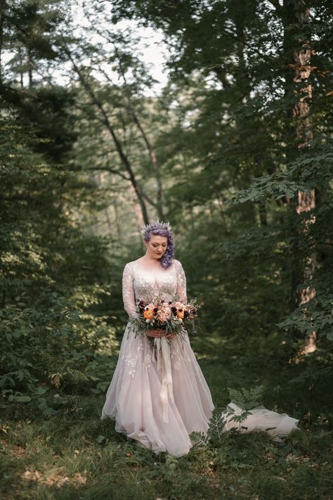 Bride Bridal Dress Gown Long Sleeves Lace Hayley Paige Train Fantasy Nerdy Wedding Eric Lundgren Photography #Bride #Bridal #WeddingDress #WeddingGown #LongSleeves #Lace #HayleyPaige #Train #Wedding Apothecary Wedding, Enchanted Forest Wedding Dress, Forest Twilight, Magical Enchanted Forest, Woodland Witch, Forest Wedding Dress, Polka Dot Wedding Dress, Witch Wedding, Nerdy Wedding