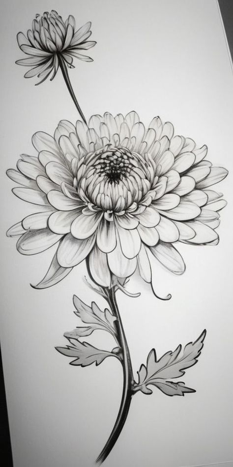 Marigold Chrysanthemum Tattoo, White Chrysanthemum Tattoo, Chrysanthemum Name Tattoo, Drawing Of Chrysanthemum, Crysanthemum Tattoo Drawing, Fineline Chrysanthemum Tattoo, Chrysanthemum Tattoo Drawing, Chrysanthemum Line Tattoo, Crystanthium Flower Tattoo