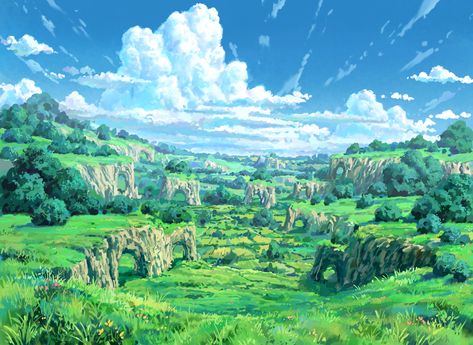 ArtStation - Magic x Ghibli / Basic Lands : Plains, Camille Sule Ghibli Field, Fantasy Plains, Sheep Girl, Shape Language, Plains Landscape, Environment Painting, Ghibli Studio, Plains Background, Game Concept Art