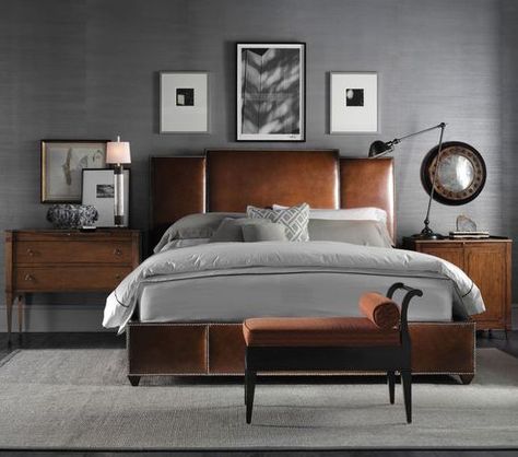 Leather Headboard Bedroom, Brown Leather Bed, Leather Bed Frame, Best Leather Sofa, Masculine Bedroom, Leather Headboard, Vanguard Furniture, Leather Bed, Bedroom Headboard