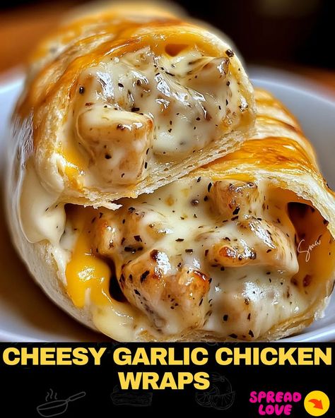 Cheesy Garlic Chicken Wraps Cheesy Garlic Chicken, Garlicky Chicken, Eat More Chicken, Mexican Casserole Recipe, Chicken Wrap Recipes, Chicken Wrap, Diner Recipes, Pot Pies Recipes, Dinner Recipes Easy Quick