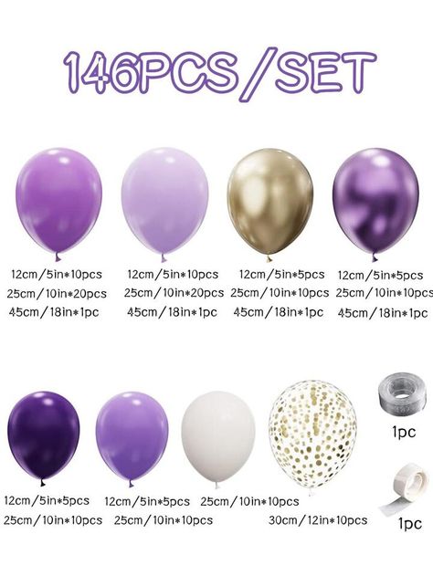 146Pcs Light Pastel Purple White Gold Color Balloons Confetti Metallic Latex Balloons for Girl Princess Baby Shower Wedding Party Decorations Supplies | SHEIN USA Hygiene School, Light Pastel Purple, Purple Birthday Party, Simple Birthday Decorations, Gold Party Decorations, Shein Brasil, Purple Birthday, Simple Birthday, Gold Birthday Party