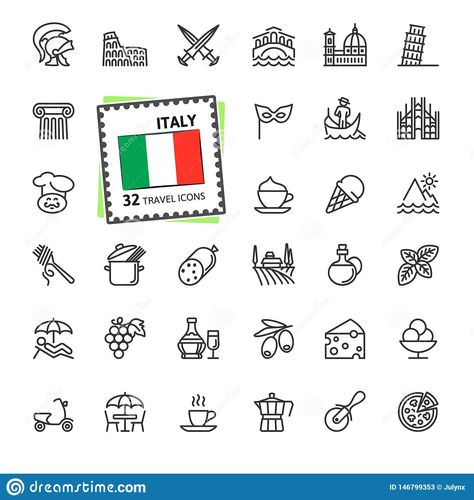 Italian Symbols, Italy Tattoo, Simple Vector Illustration, Italian Tattoos, Line Web, Petit Tattoo, Zestaw Ikon, Travel Icon, Web Icons