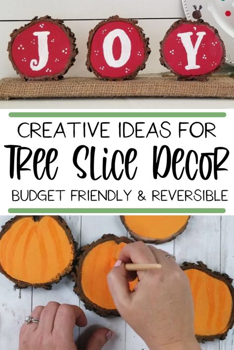 Tree Slice Decor, Wood Slice Crafts Diy, Wood Discs Crafts, Budget Christmas Decor, Boo Decor, Joy Decor, Natural Christmas Decorations, Wood Log Crafts, Wood Slice Decor