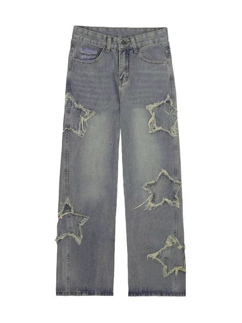 Boyfriend Jeans For Women, Jeans Korean, Blue Streetwear, Jeans Embroidered, Retro Jeans, Jeans Y2k, Five Pointed Star, Punk Outfits, Star Jeans