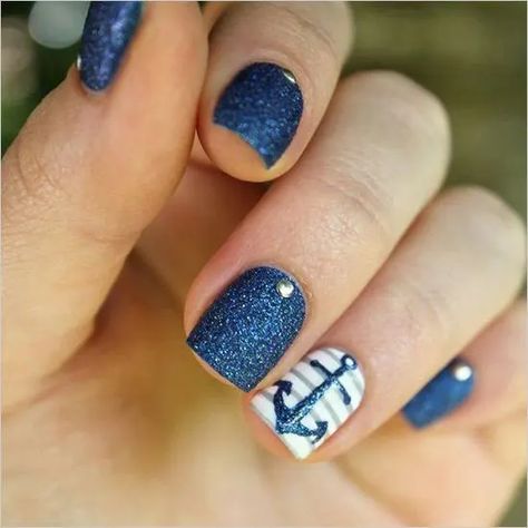 Anchor Nail Art, Cool Nail Art Designs, Anchor Nails, Cruise Nails, Nautical Nails, Beach Nail Designs, Navy Nails, Makeup Nails Designs, Pretty Nail Art Designs