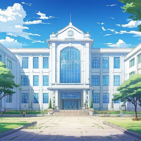 Anime-style school building by Шон Ву - Playground School Building Drawing Reference, Drawing Of A School Building, Anime Academy Building, Private School Exterior, Anime School Building, Anime School Background, Futuristic School, School Exterior, School Model