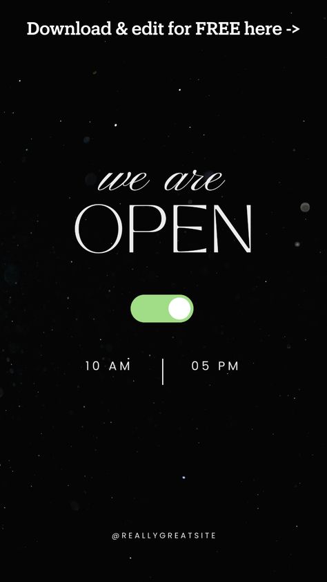 Announce your business reopening with this sleek black minimalist "We Are Open" Instagram Story template. Perfect for catching your followers' attention with a modern and clean design. This template is fully editable, free, and watermark-free. Personalize it and download from the link in the image to Canva. #WeAreOpen #BusinessReopening #InstagramStory #EditableTemplate #MinimalistDesign #FreeDownload #ModernBusiness #SocialMediaMarketing We Are Open Instagram Story, Now Open Instagram Post, Giveaway Template Instagram, Cup Business, Lense Flare, History Instagram, Sports Massage Therapy, Nail Business, Template Black