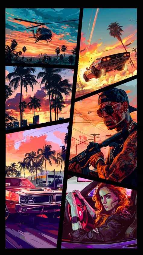 GTA 6 Characters Grand Theft Auto Artwork, Seni Pop, Cool Pictures For Wallpaper, Cool Car Pictures, Seni 3d, Abstract Art Wallpaper, Wallpaper Animes, Seni Cat Air, Pop Art Wallpaper