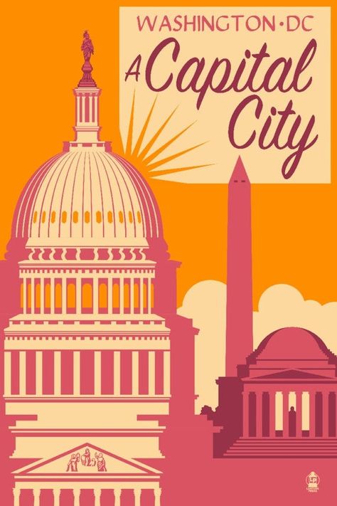 Washington DC - A Capital City (Art Prints, Wood & Metal Signs, Canvas, Tote Bag, Towel) City Wall Art, Curious George, Washington Capitals, Modern Photography, City Prints, Capital City, City Art, Peach Pink, Hanging Art