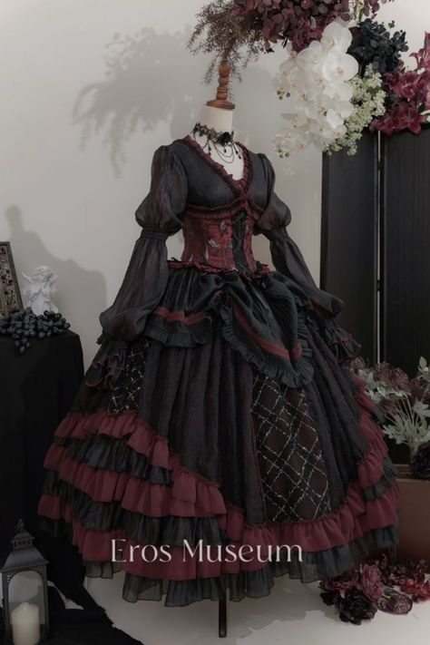 Red Gothic Dress, Red Victorian Dress, Victorian Gothic Dress, Black Victorian Dress, Gothic Victorian Dresses, Vampire Dress, Tears Art, Red Black Dress, Old Fashion Dresses