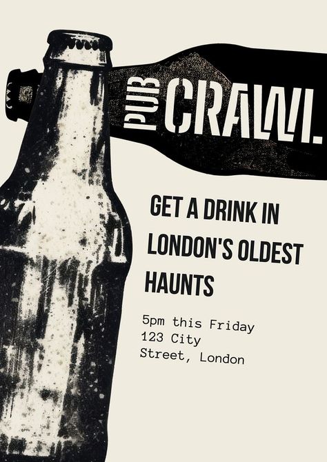 Pub crawl poster template | premium image by rawpixel.com / Saveshitz Pub Crawl Poster, Beer Design Poster, Pub Poster, Poster Beer, Beer Posters, Poster White, Beer Poster, Jack London, Beer Design