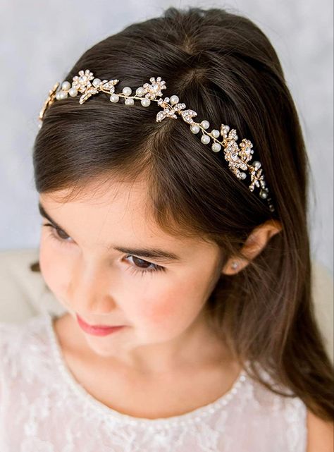 Headpiece For Wedding, First Communion Hairstyles, Headband For Wedding, Gold Headpiece Wedding, Kids Hairstyles For Wedding, Crystal Hair Band, Flower Girl Headpiece, Autumn Hair Accessories, Flower Girl Hair Accessories