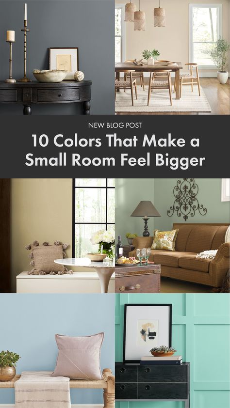 Do you have a room in your house that you walk into and it instantly makes you feel claustrophobic? Did you know that the color of paint you chose can enhance the spacious feeling you so desperately want in your home? Read our latest blog post "10 Colors That Make a Small Room Feel Bigger" to see if any of these hues can transform the crowded spaces in your home! Small Room Paint Color, Small Room Colors, Small Room Feel Bigger, Room Painting Bedroom, House Color Schemes Interior, Small Room Paint, Paint Magic, Apartment Color Schemes, Small Guest Room