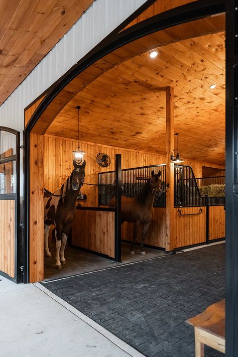 Horses in the grooming stalls Stable Feed Room, Horse Stall Doors, Horse Barn Decor, Husbil Makeover, Luxury Horse Barns, Horse Stables Design, Dream Barn Stables, Equestrian Stables, Horse Farm Ideas