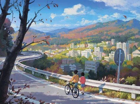 Ghibli Style on Instagram: “Can you feel the autumn vibes in this photo? 🍂 Double tap if you know this Ghibli movie! Tag your friend who has to see this 👆🏼 Follow…” Whisper Of The Heart Fanart, Whisper Of The Heart Wallpaper, Studio Ghibli Wallpaper, Ghibli Wallpaper, Whisper Of The Heart, My Trip, Heart Wallpaper, Fall Foliage, Studio Ghibli