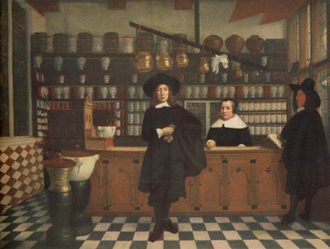 Dutch Apothecary, 17thC, Gerard Terborgh . http://www.winkelstories.com/Meulen02.html History Of Pharmacy, 17th Century Fashion, Baroque Painting, Historical Eras, 17th Century Art, Research Images, Dutch Golden Age, Interior Illustration, Delft