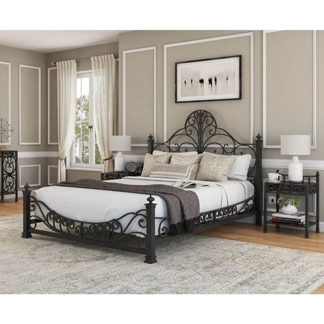 Picture of Appenzell Antique 3 Piece Black Wrought Iron Bedroom Set Black Wrought Iron Bed, Wrought Iron Bedroom, Black Iron Beds, Wrought Iron Headboard, Wrought Iron Bed Frames, Iron Headboard, Handcrafted Bed, Wrought Iron Beds, Wrought Iron Bed