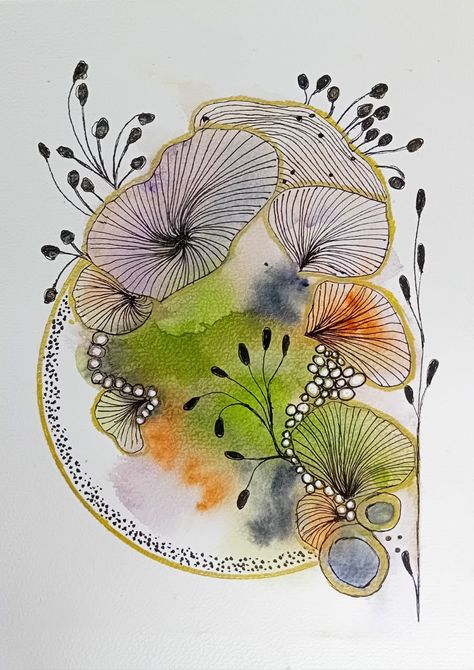 Watercolor Zentangle Art, Alena Hennessy Art, Zentangle With Watercolor, Watercolour Zentangle, Abstract Watercolor Paintings Tutorials, Contemporary Watercolor Art, Neuroscience Art, Watercolor Pencil Art, Abstract Art Projects