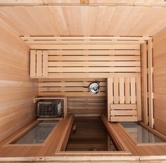 Sauna Bench, Building A Sauna, Wood Sauna, Sauna Kits, Home Spa Room, Etched Glass Door, Sauna Diy, Sauna House, Portable Sauna