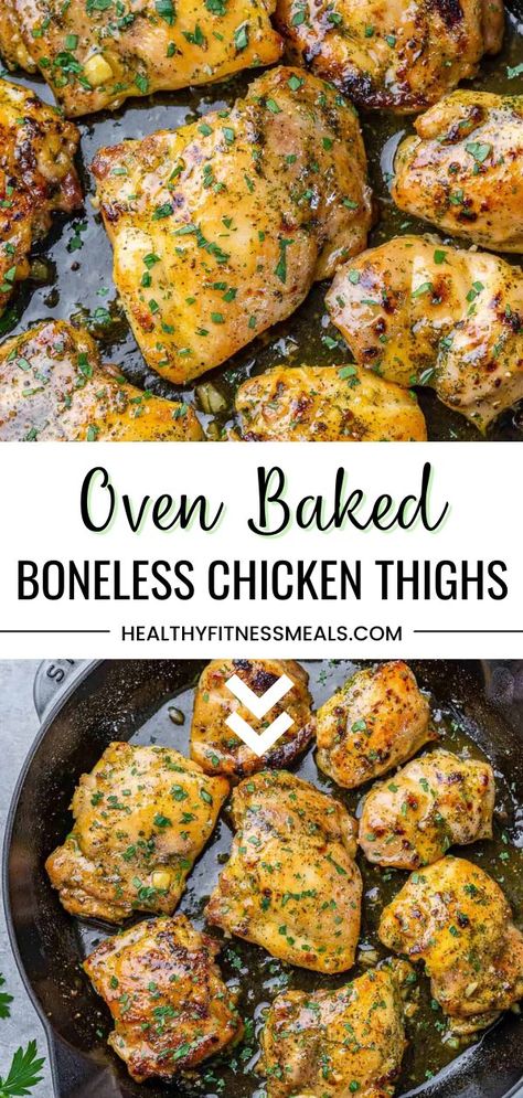 These Oven Baked Boneless Chicken Thighs are so tender, juicy, and packed with flavor. Perfect for any day of the week and great to use over salads or used for sandwiches or tacos. Even though chicken breasts are much leaner than chicken thighs, chicken thighs do come out quite tender and juicy. These baked chicken thighs are boneless and skinless, made with some broth, honey, garlic, and seasonings. Sweet and tangy-flavored chicken is our go-to way to prepare chicken. Oven Baked Boneless Chicken Thighs, Boneless And Skinless Chicken Thighs, Baked Boneless Chicken, Chicken Thighs In Oven, Chicken Thighs Baked, Baked Boneless Chicken Thighs, Chicken Thighs Dinner, Oven Baked Chicken Thighs, Healthy Baked Chicken