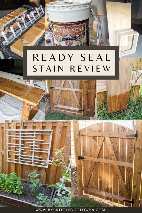 Looking for a quick and easy solution to finish outdoor wood DIY projects? Check out my Ready Seal stain review on both outdoor furniture and my fence! Pine Fence Stain Colors, Sealing Wood For Outdoors, How To Stain A Fence, Ready Seal Pecan Stain, Ready Seal Stain Colors, Wood Fence Stain Color Ideas, Fence Stain Colors Ideas, Cedar Fence Stain, Exterior Wood Stain Colors