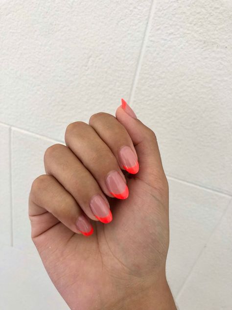 Orange French tip nails Coral Red French Tip Nails, French Coral Nails, Coral French Nails, Red Coral Nails, Coral French Tips, Coral French Tip Nails, Coral Acrylic Nails, Orange French Tip Nails, Orange French Tip