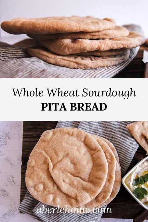 Whole Wheat Sourdough Pita Bread - Aberle Home Falafel Gyro, Sourdough Pita Bread, Sourdough Pita, Whole Wheat Pita Bread, Whole Wheat Sourdough, Pita Bread Recipe, Pain Pita, Bbq Side, Whole Wheat Pita