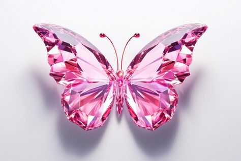 Butterfly gemstone jewelry crystal. | Premium Photo Illustration - rawpixel Image Of Butterfly, Background Butterfly, Butterfly Animal, Diamond Butterfly, Pink Animals, Crystal White, Jewelry Crystal, Background Background, 3d Illustration