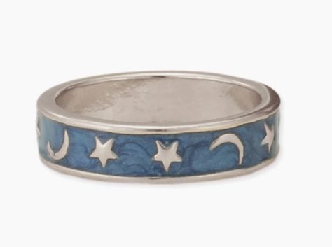 Vintage Blue Silver Celestial Band Ring - ZA9 freeshipping - The Hare and the Moon Rings With Stars, Moon Star Jewelry, Star Rings Jewelry, Funky Silver Rings, Whimsigoth Rings, How To Style Rings, Cute Silver Rings, Silver Blue Jewelry, Blue And White Rings