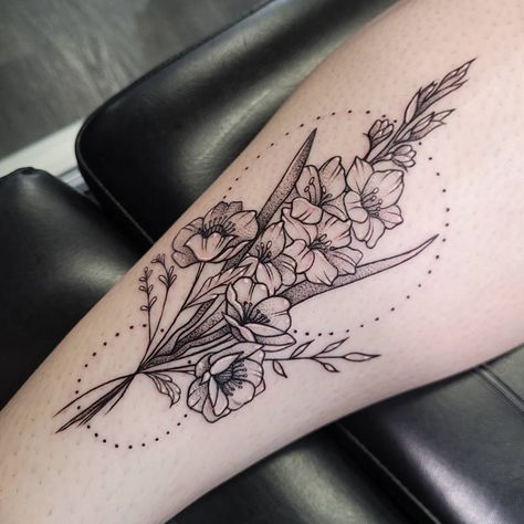 Gladiolus Heart Tattoo, Poppies And Gladiolus Tattoo, Poppy And Gladiolus Tattoo Design, August Birth Flower Tattoo Gladioli And Poppy, Poppy Gladiolus Tattoo, Gladiolus Tattoo Color, Poppy And Gladiolus Flower Tattoo, Gladiolus And Poppy Flower Tattoo, August Birth Flower Tattoo Poppies